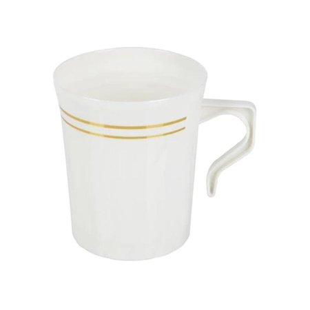 SMARTY HAD A PARTY 8 oz. White with Gold Edge Rim Round Plastic Coffee Mugs (120 Mugs), 120PK 6934-WHG-CASE